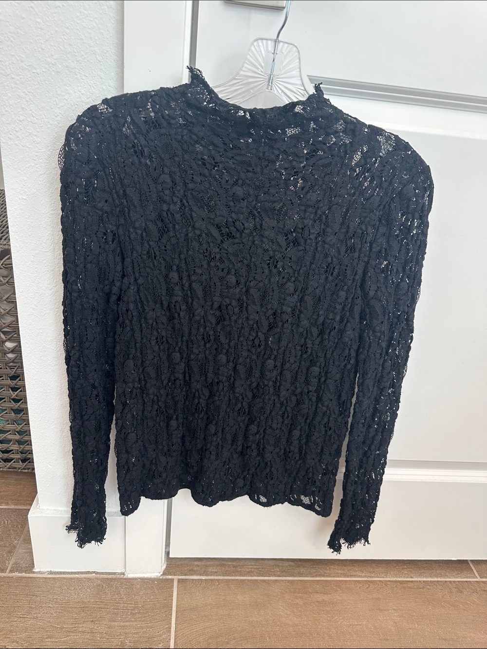 Helmut Lang Black Lace Long-Sleeve Mock Neck Top